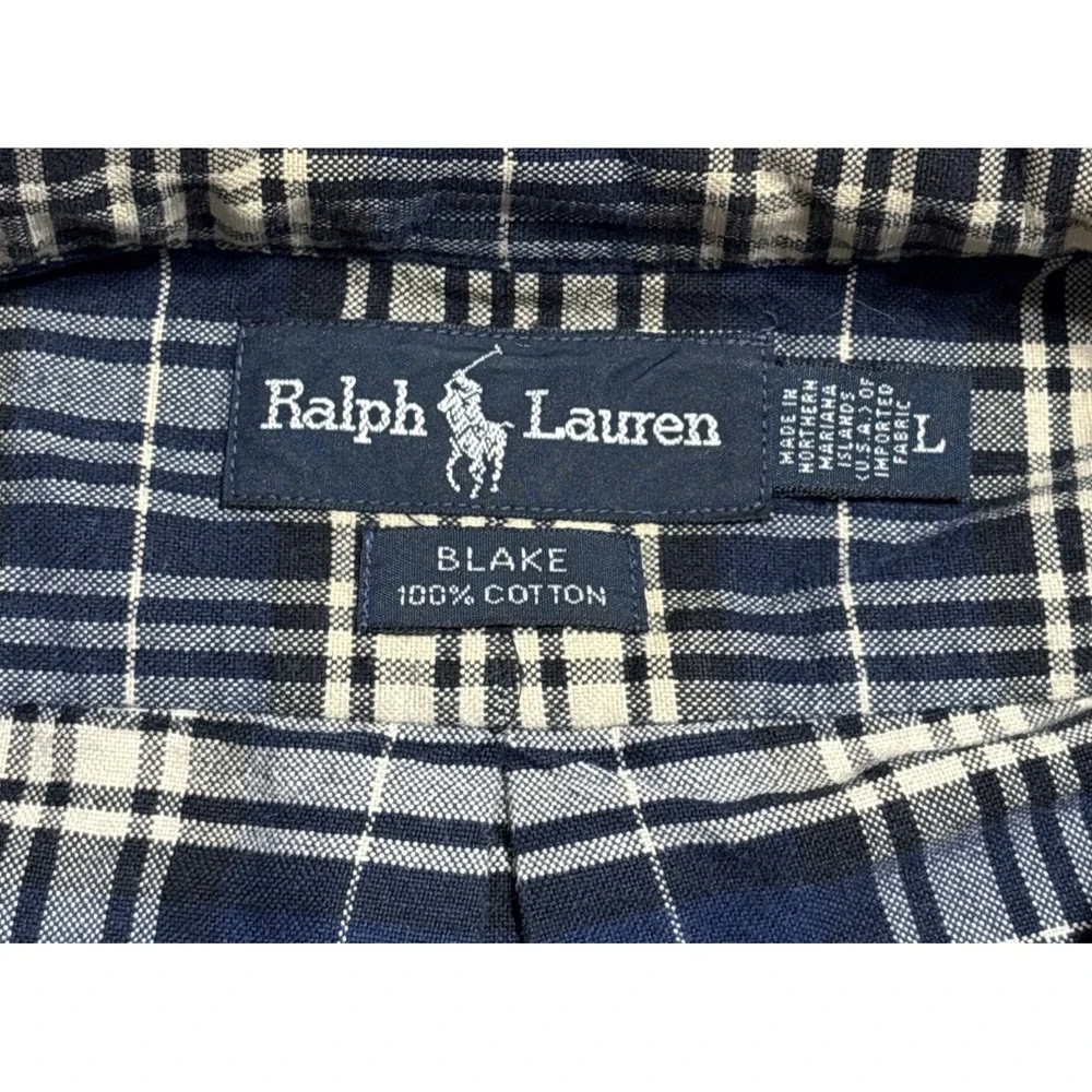 Polo Ralph Lauren Shirt Men's Large Blue Plaid Long Sleeve VTG Y2K Made In USA
